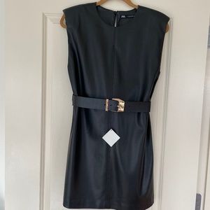 Zara Pleather Dress with Shoulder Pads